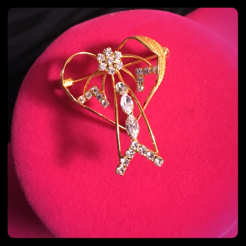 💖✨ Vintage Angel Heart Brooch Pin | Gold Tone Rhinestone Crystal Angel